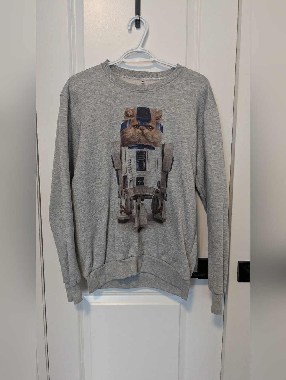 Grey Graphic Starwars-Inspired Cat Crewneck Sweater